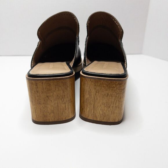 Bernardo Black Leather Block Heel Mules Slides Women’s 10M Square Toe Clogs - Picture 6 of 16